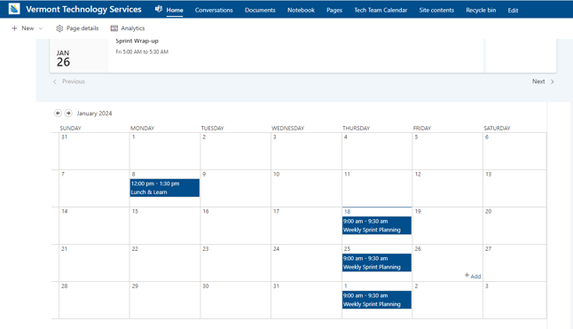 SharePoint Calendar Build Aerie