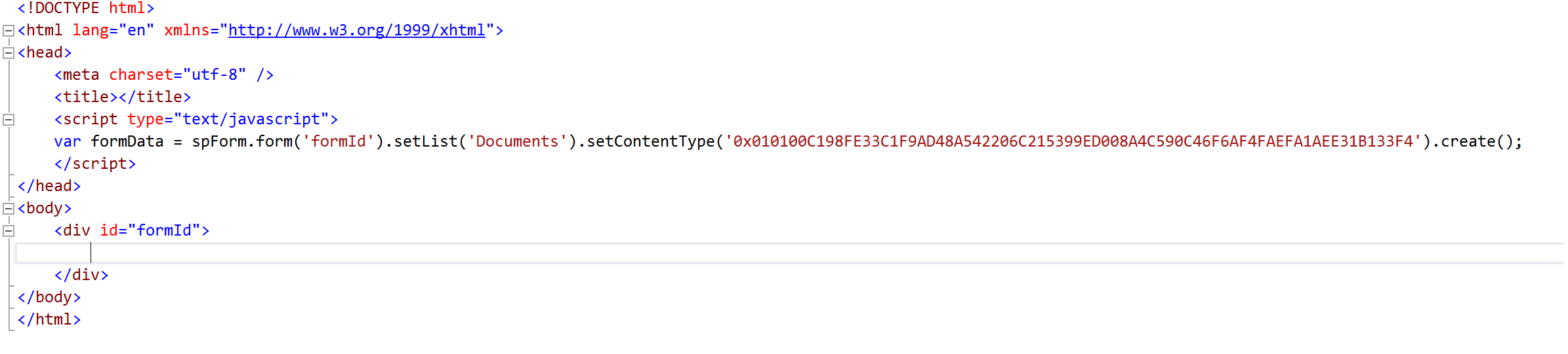 Code to add form to page