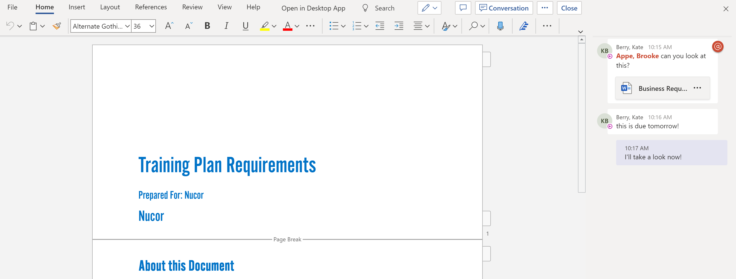 Teams discussion in word document