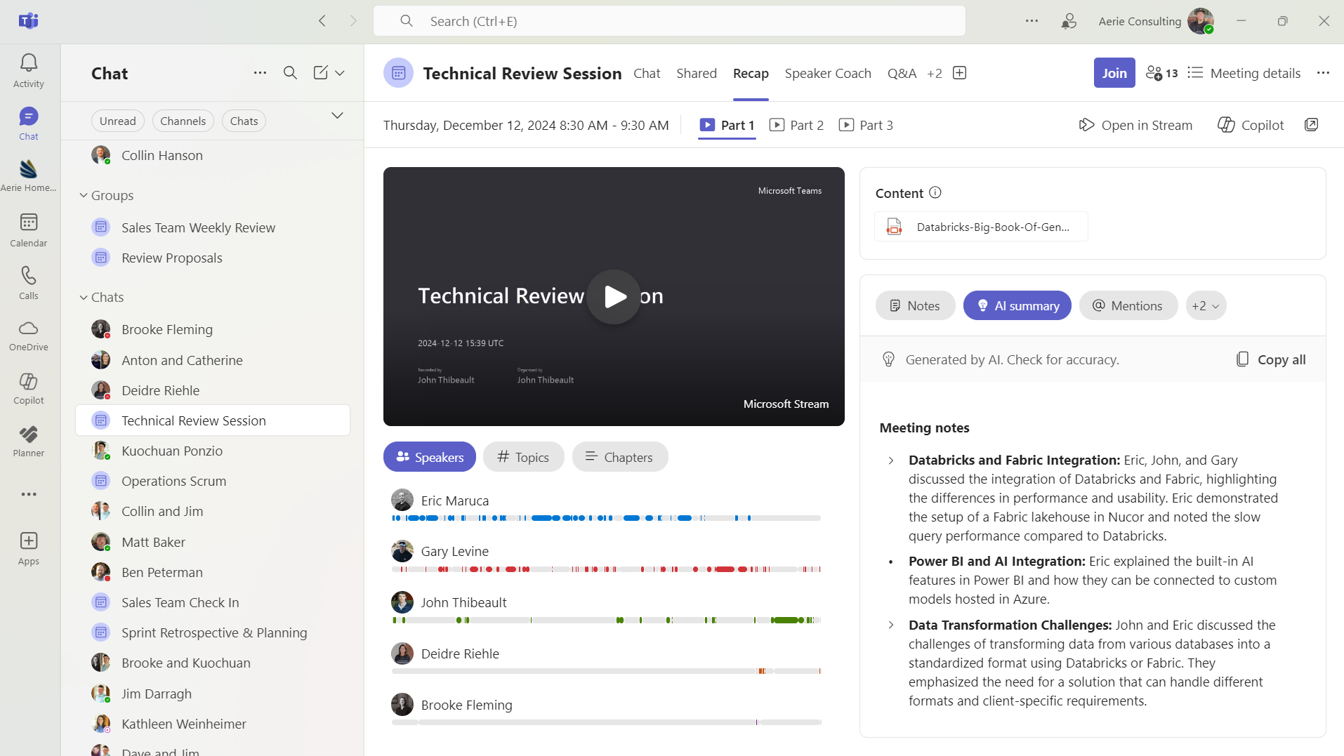 Teams dashboard example